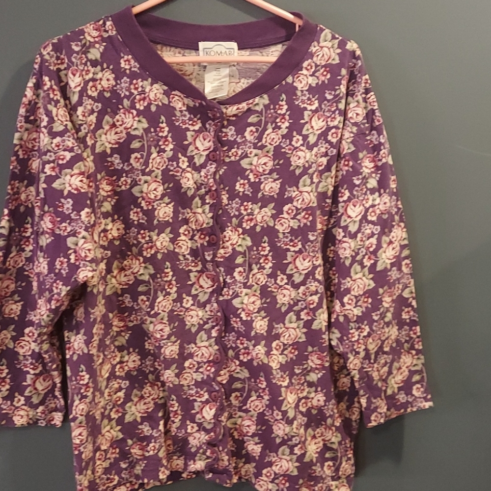 Komar floral rosette print button down‎ vintage top Large